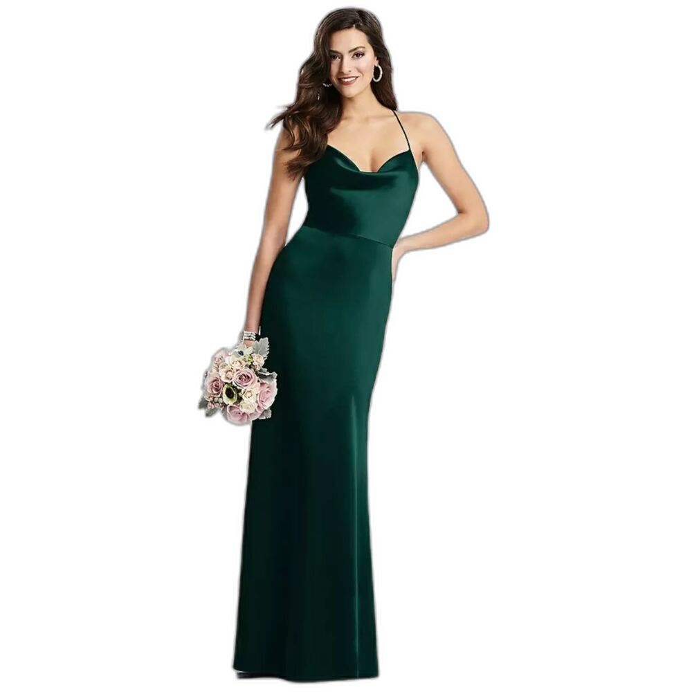 Dessy Collection sz 8 Cowl-Neck Slip Dress Criss-Cross Back Evergreen